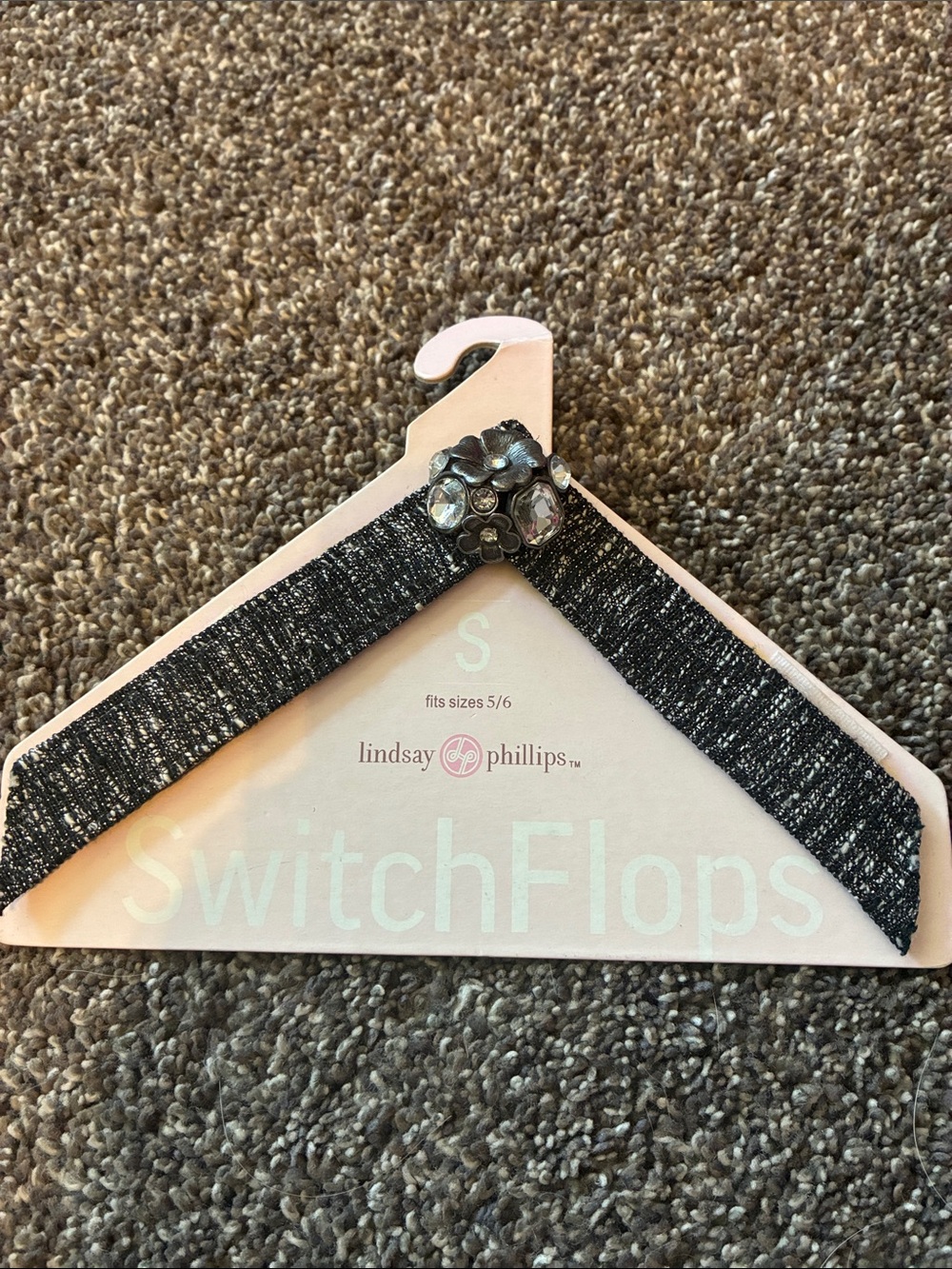lindsay phillips Black Glitter SwitchFlops Strap wi/ Floral Charms- New-Adrianne
